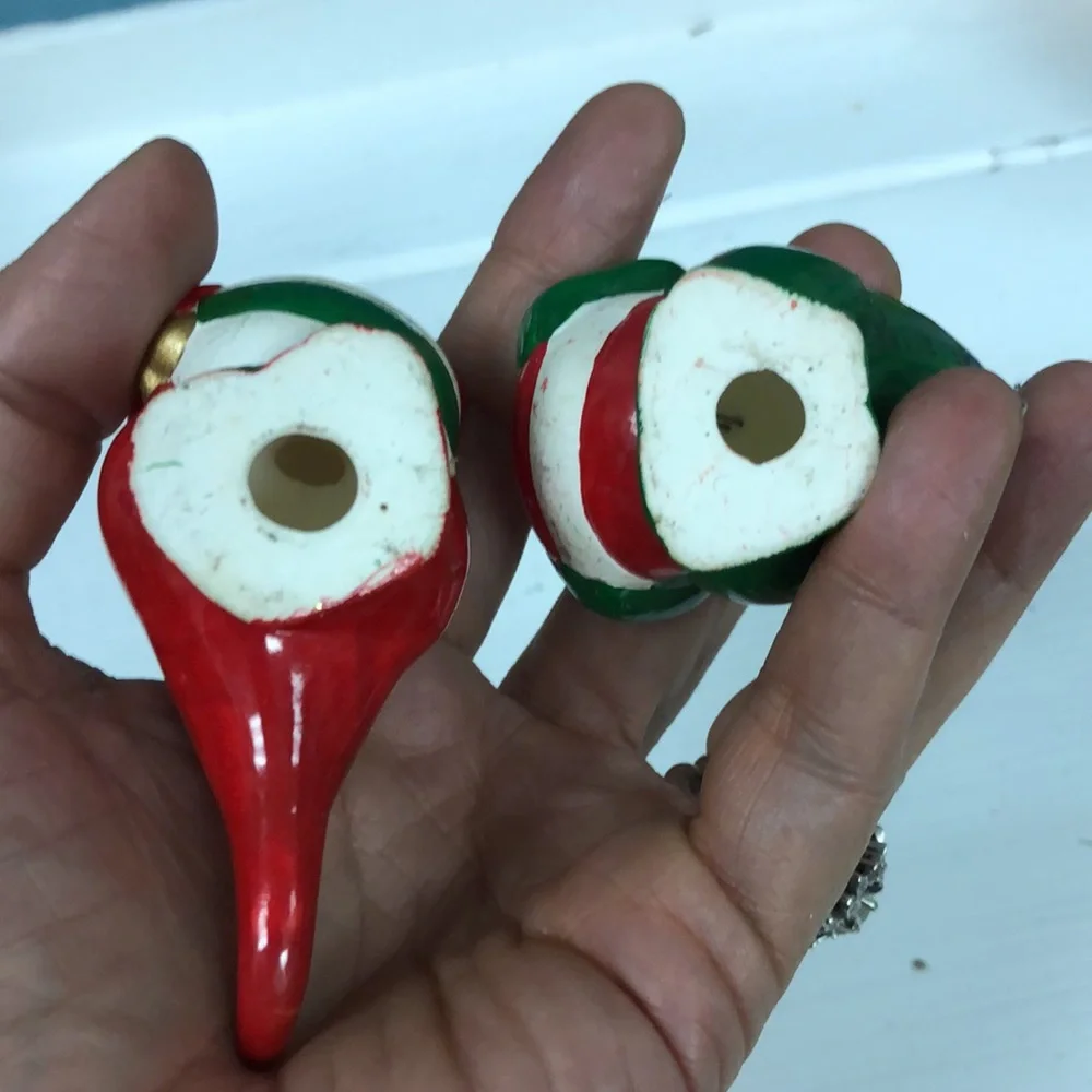 Lot of 2 vintage dragon dinosaur hand‎ painted Christmas ornaments RARE